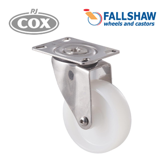 Fallshaw M Stainless Castors - 100mm White Nylon wheel